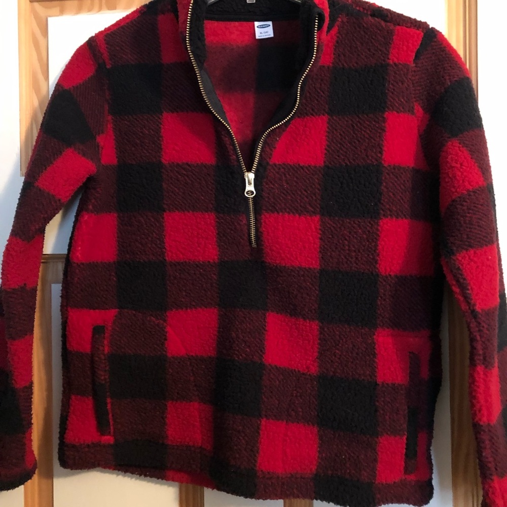 NWOT Old Navy Buffalo Plaid Girls XL half zip Fleece.